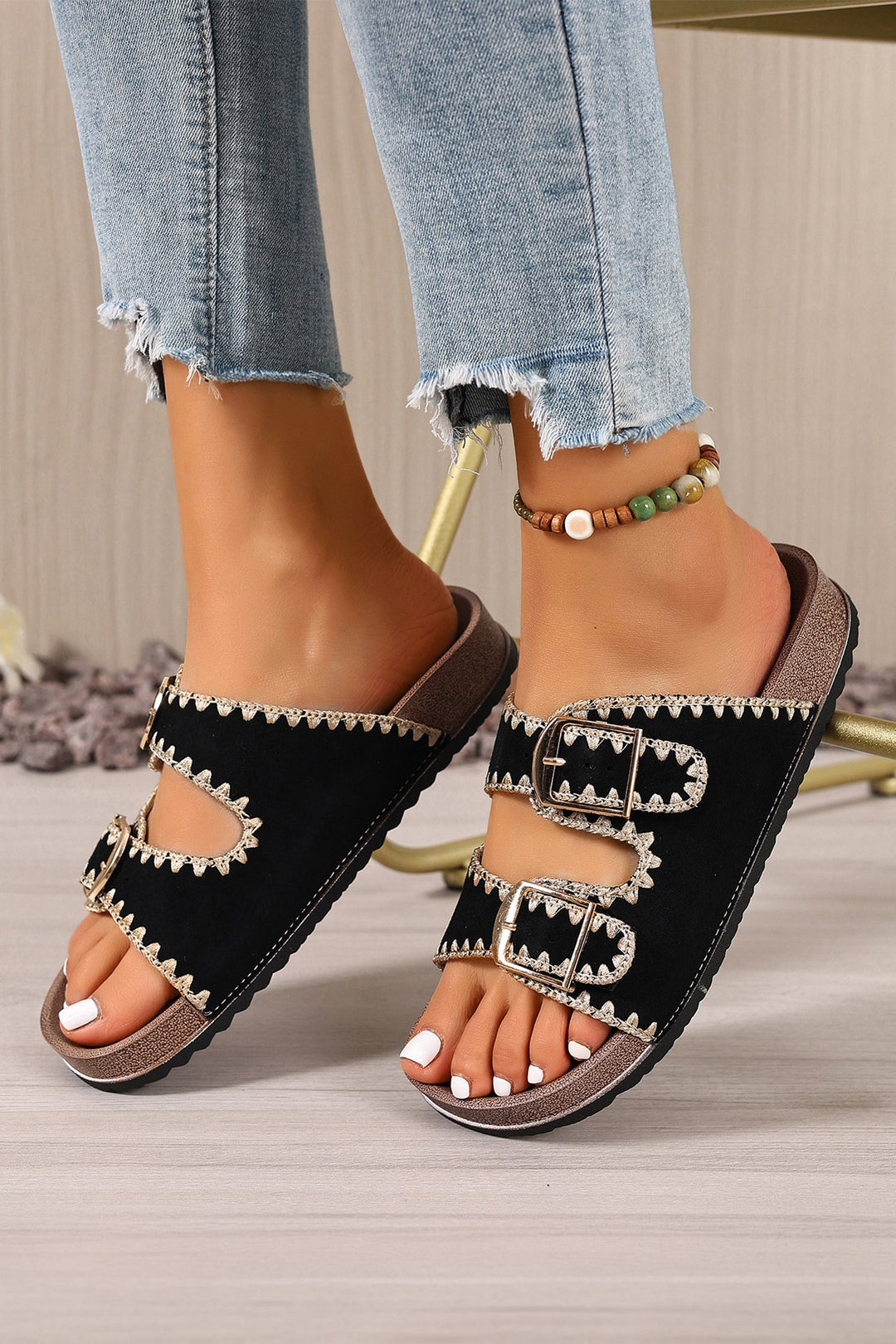 Kehlani Retro Buckle Faux Suede Open-Toe Slides
