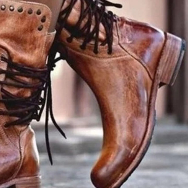 Lace-Up Block Heel Mid Boots