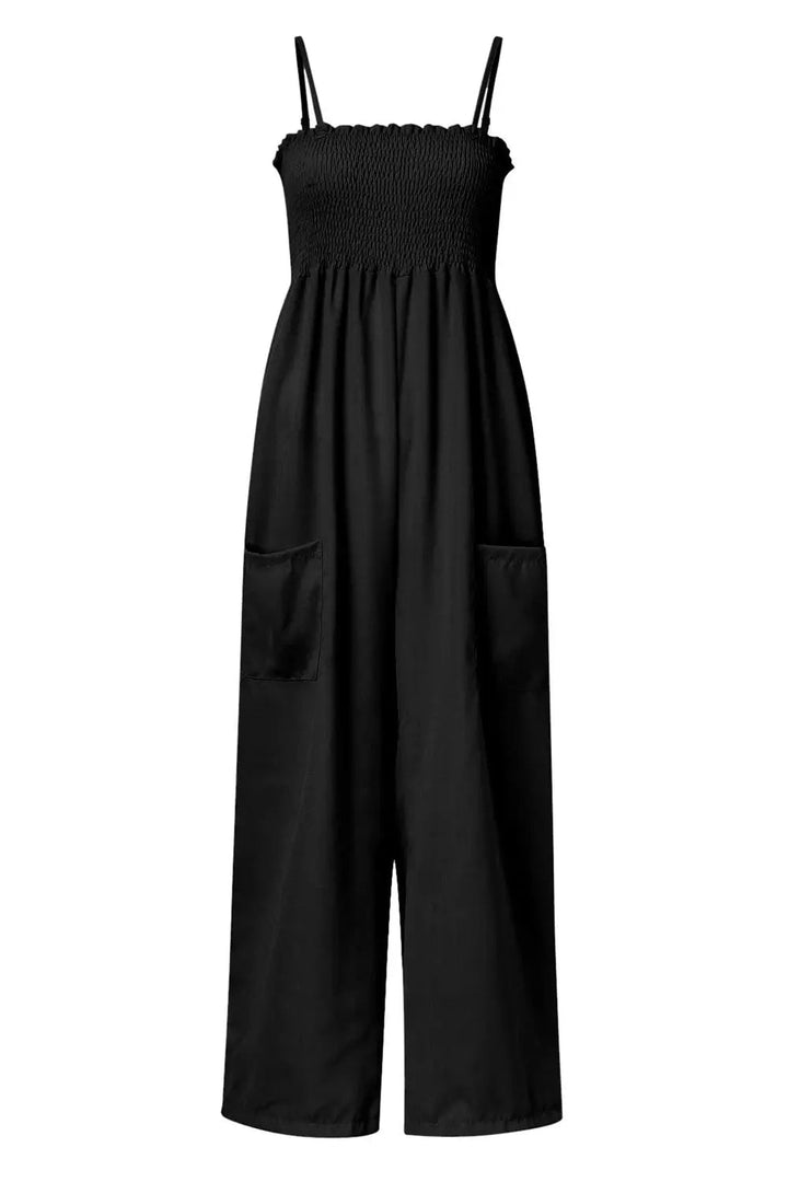 Smocked Spaghetti Strap Wide-Leg Jumpsuit