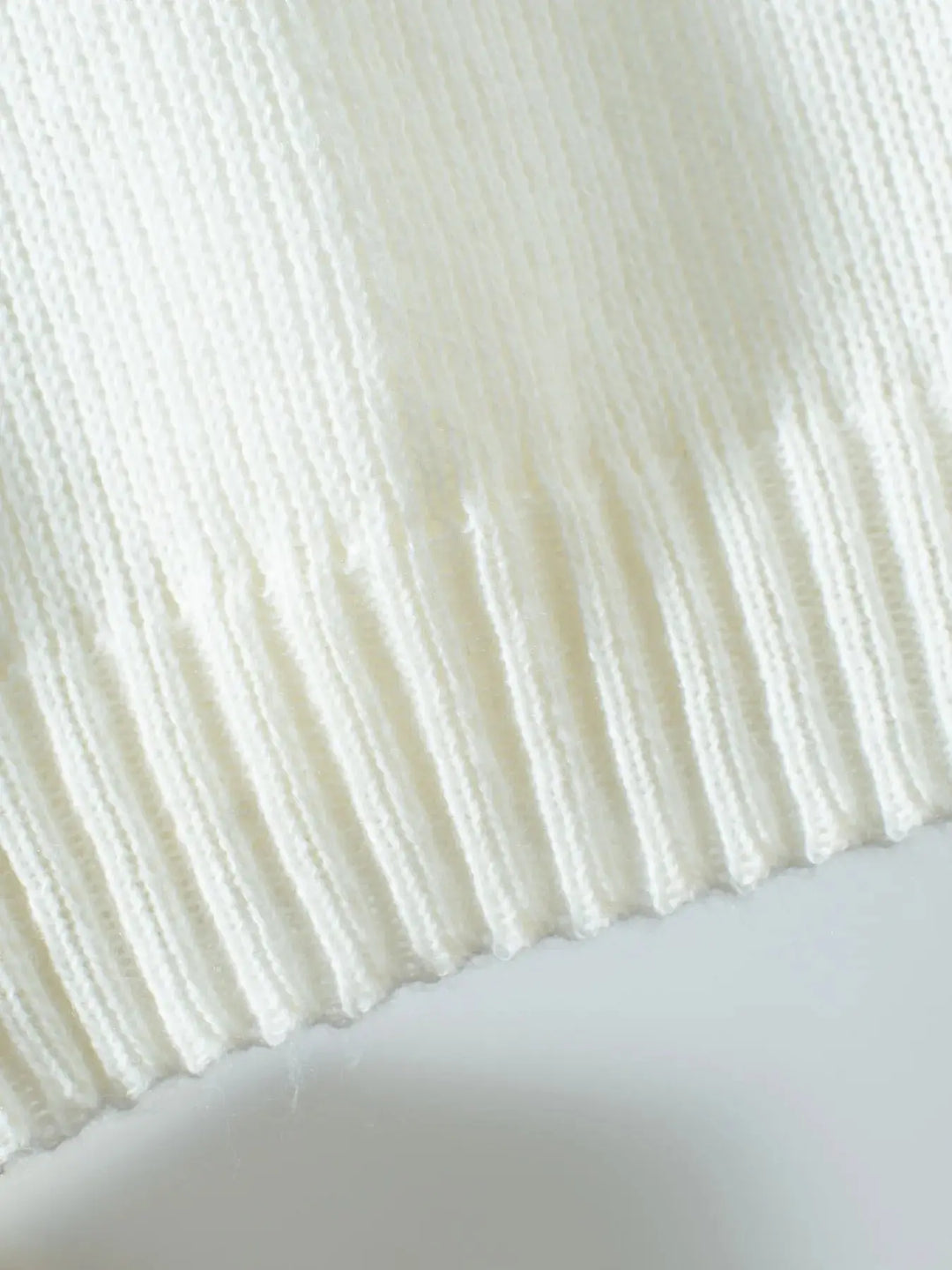 White Ribbed Knit Boat Neck Sweater