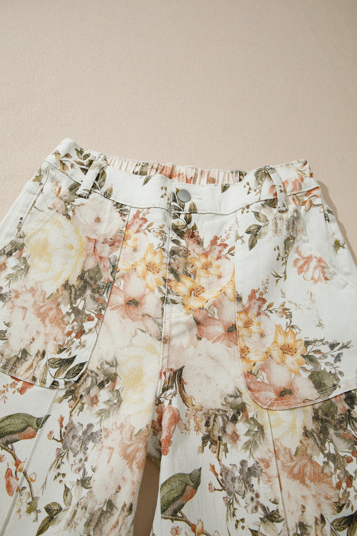 Floral Denim Wide Leg Jeans