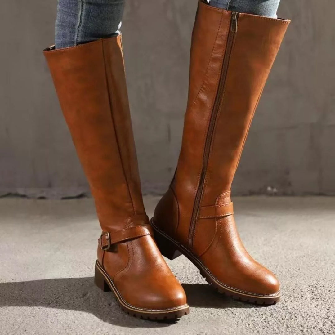 Round-Toe Block Heel Boots