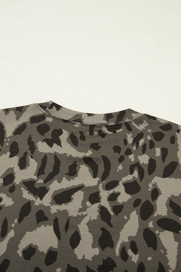 Leopard Print Mock Neck Slim Tee | Retro Western Boho Top