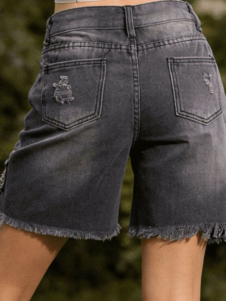 Distressed Frayed Hem Denim Shorts | Plus Size S–4XL