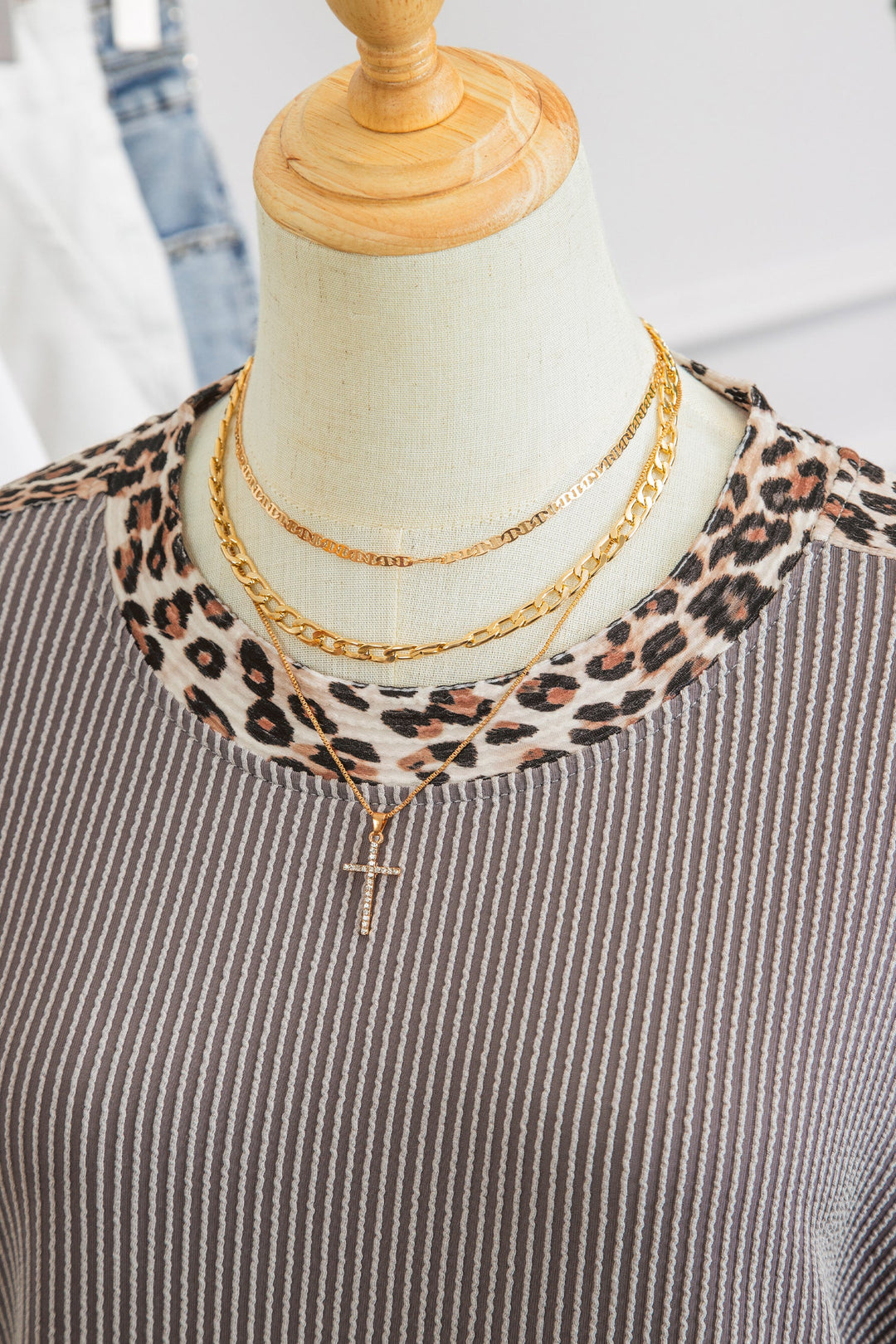 Leopard Trim Corded Top &amp; Shorts Set