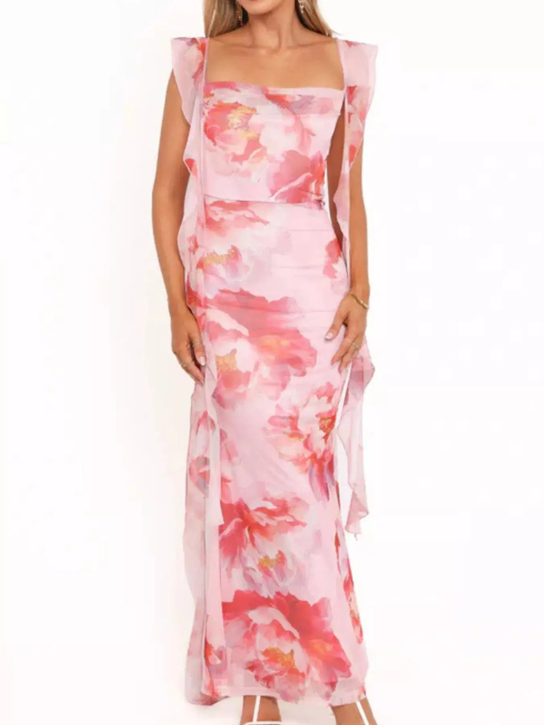 Floral Print Ruffle Maxi Dress