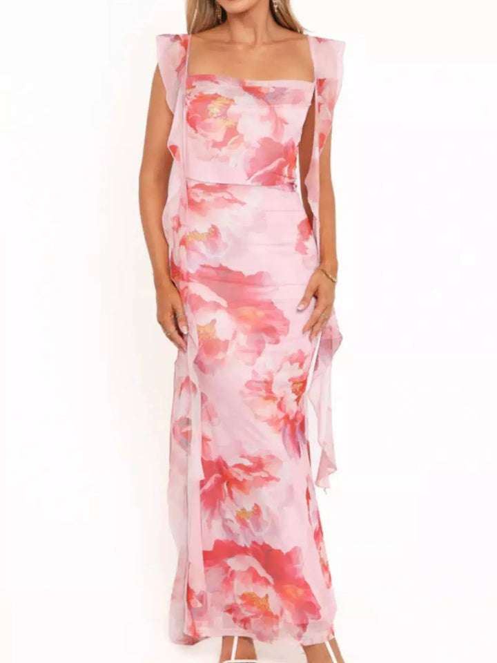 Floral Print Ruffle Maxi Dress