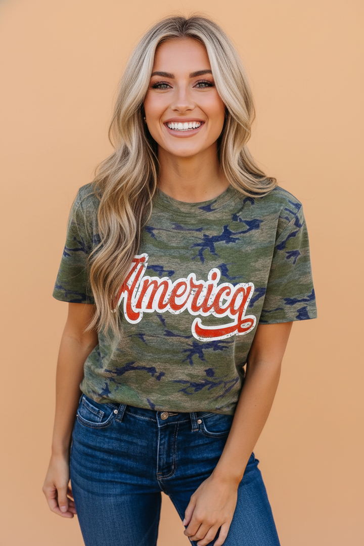 Vintage Camo Patriotic Graphic Tee