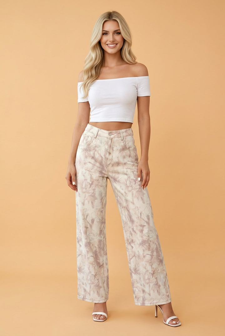 Blush Camo Print Tummy Control Wide Leg Jeans