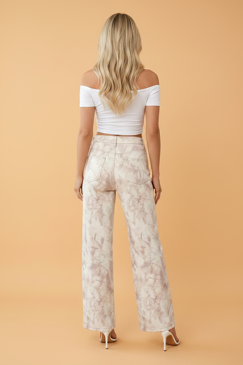 Blush Camo Print Tummy Control Wide Leg Jeans