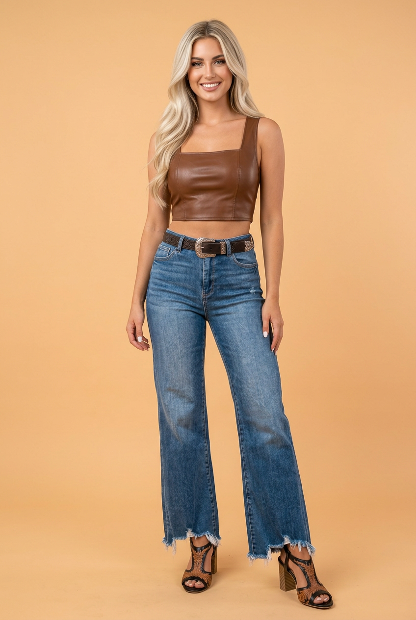 High Waist Frayed Hem Flare Jeans