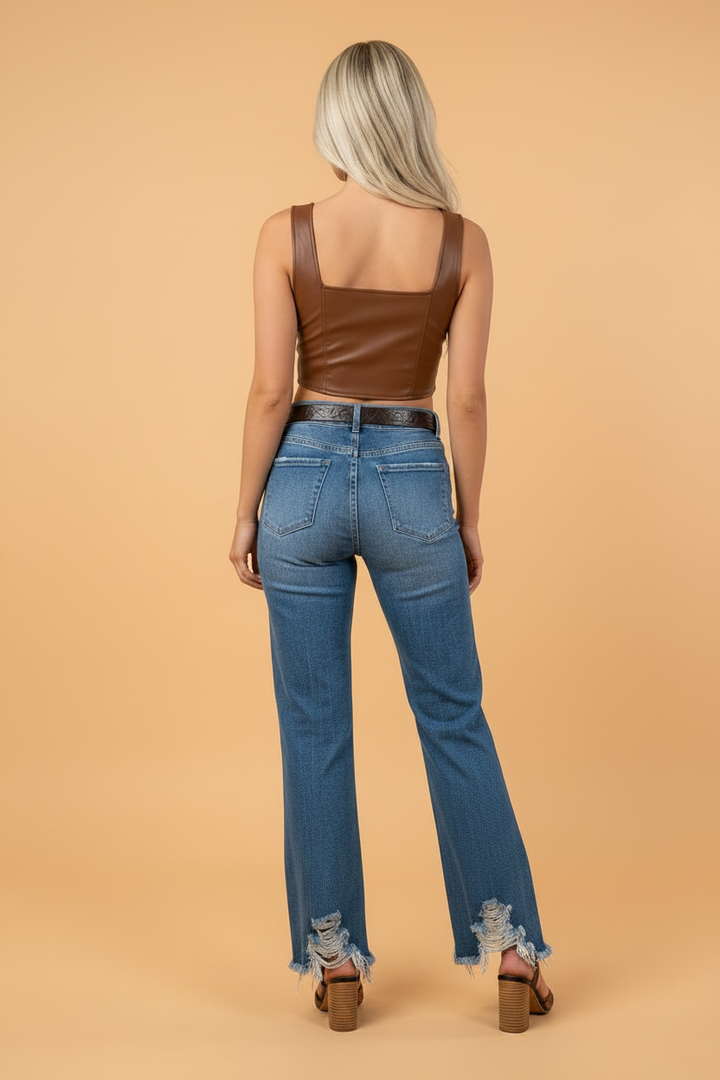High Waist Frayed Hem Flare Jeans