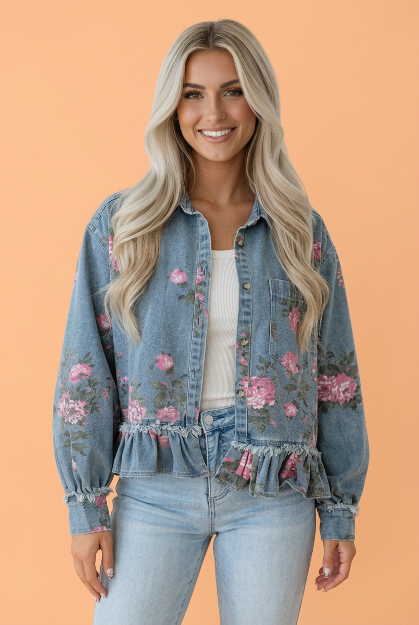 Floral Ruffle Hem Jacket