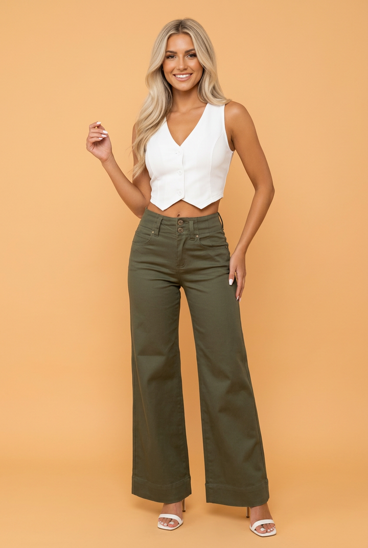 Double Button High Waist Wide Leg Jeans