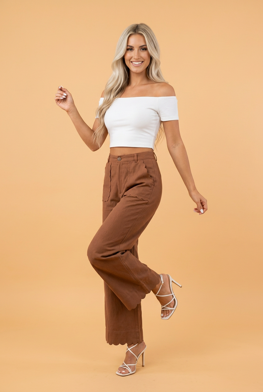 Chic Scalloped Hem Pocket Pants