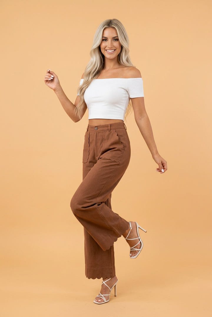 Chic Scalloped Hem Pocket Pants