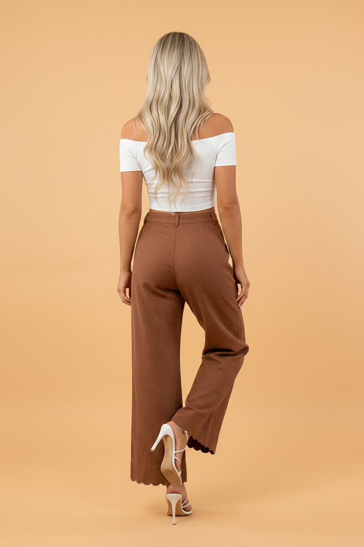 Chic Scalloped Hem Pocket Pants