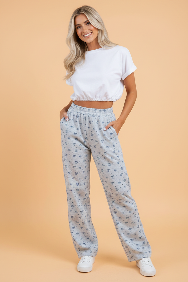 Floral High Waist Straight Leg Pants