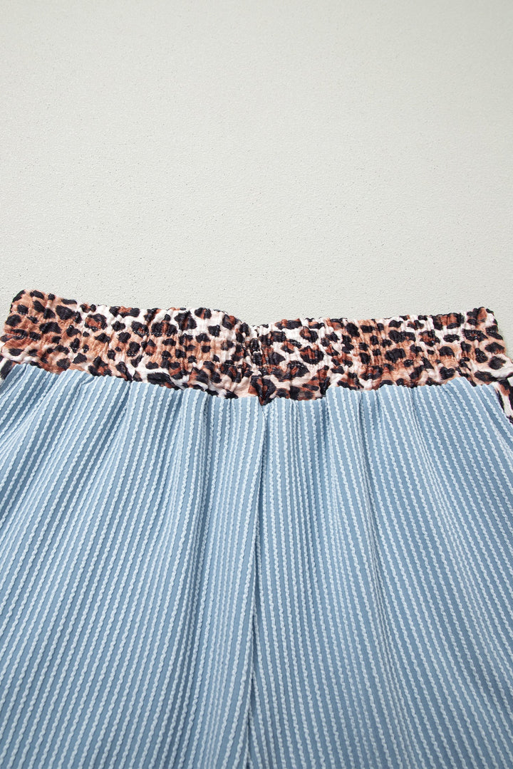 Leopard Trim Corded Top &amp; Shorts Set