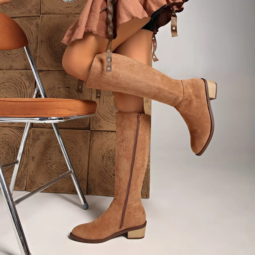 Knee-High Suede Block Heel Boots