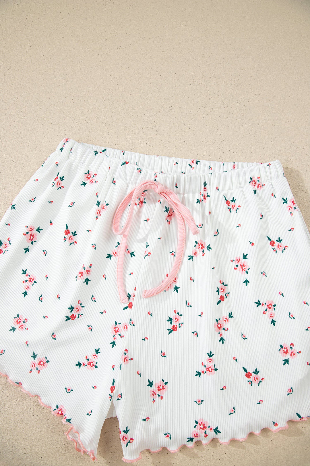 Floral Ribbed Crop Top &amp; Shorts Lounge Set
