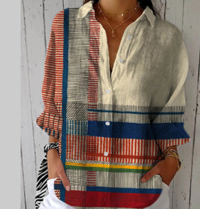 3D Floral Print Lapel Blouse | Stretch Cardigan Top