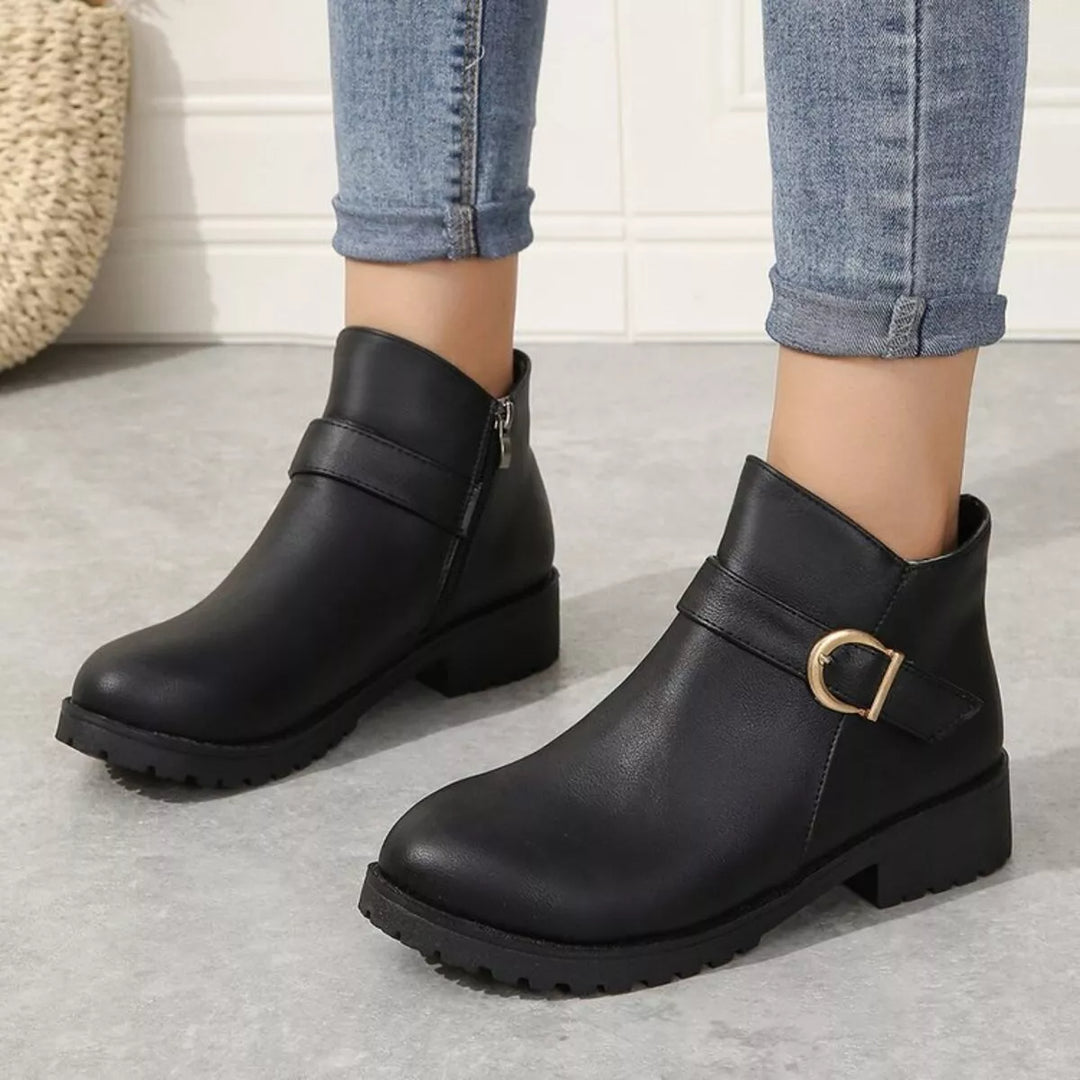 Buckle Accent Ankle Boots | Black &amp; Caramel