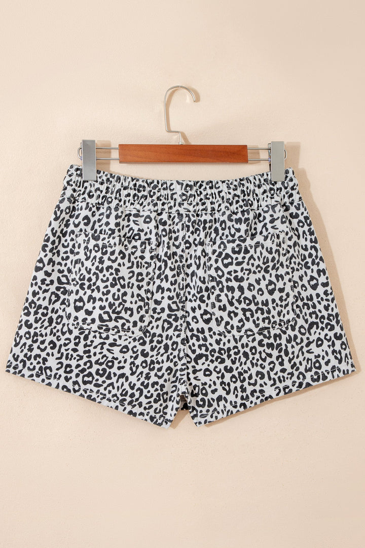 Leopard Denim Tassel Drawstring Skort