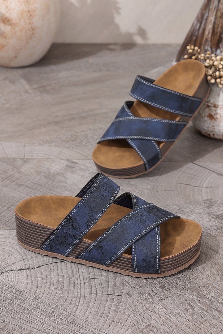 Kayla Retro Platform Wedge Slippers | Faux Suede Slip-On Sandals