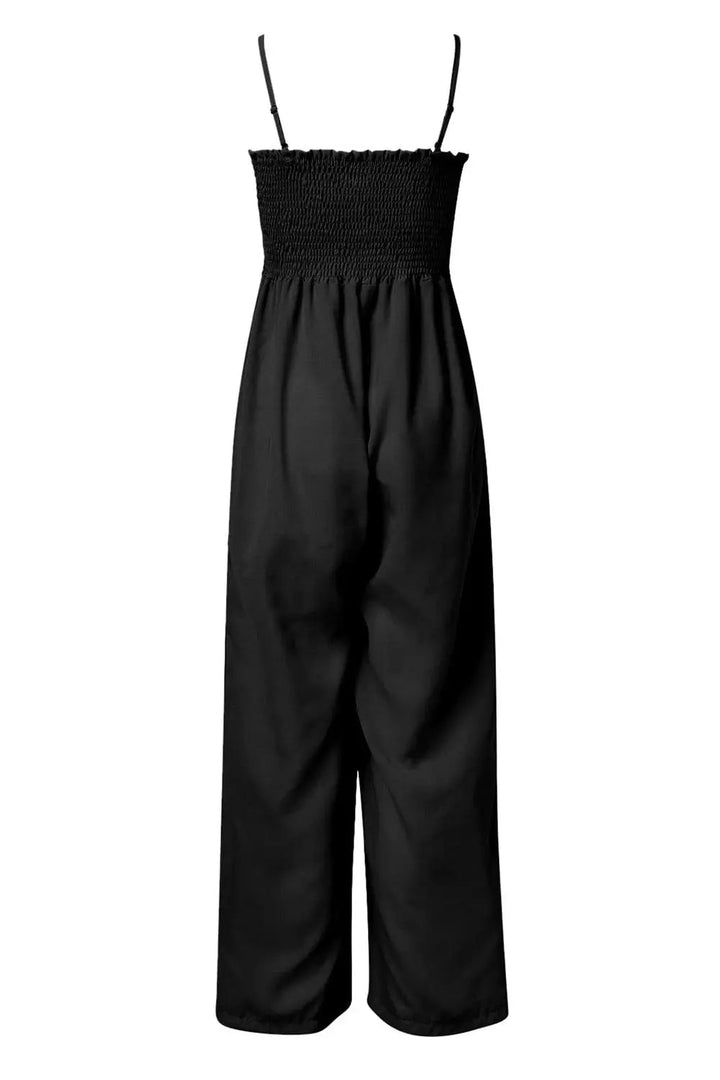 Smocked Spaghetti Strap Wide-Leg Jumpsuit