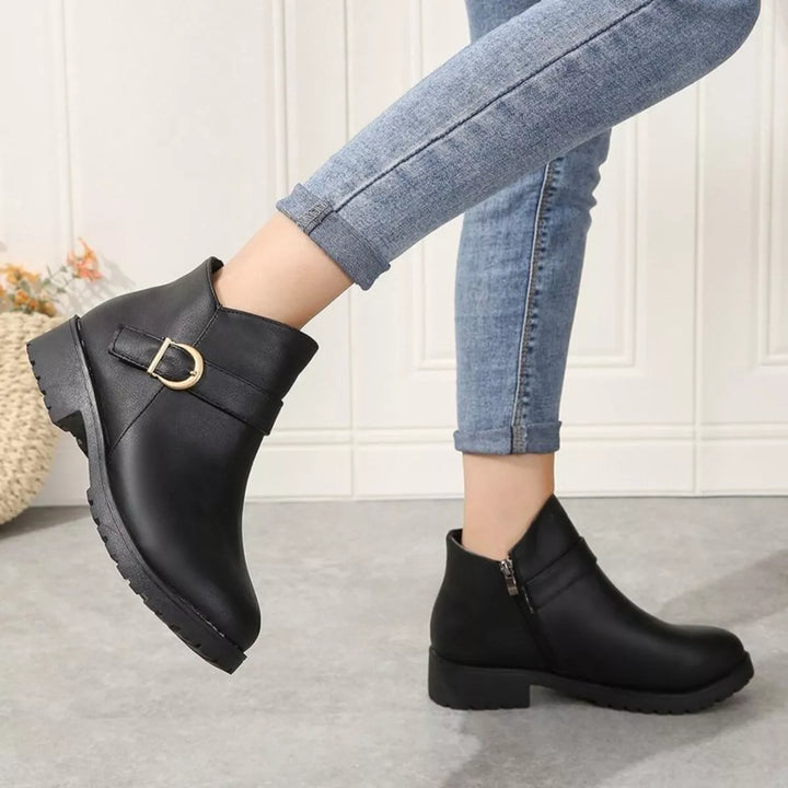 Buckle Accent Ankle Boots | Black &amp; Caramel