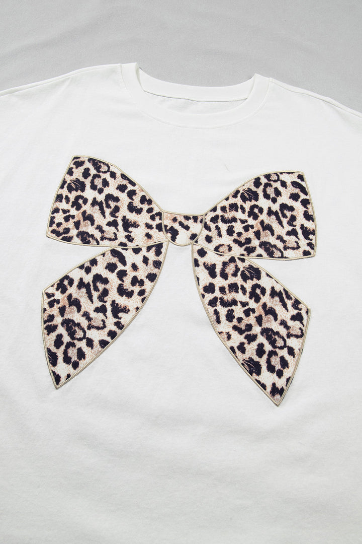 Aliya Leopard Bow Embroidered Plus Size Tee