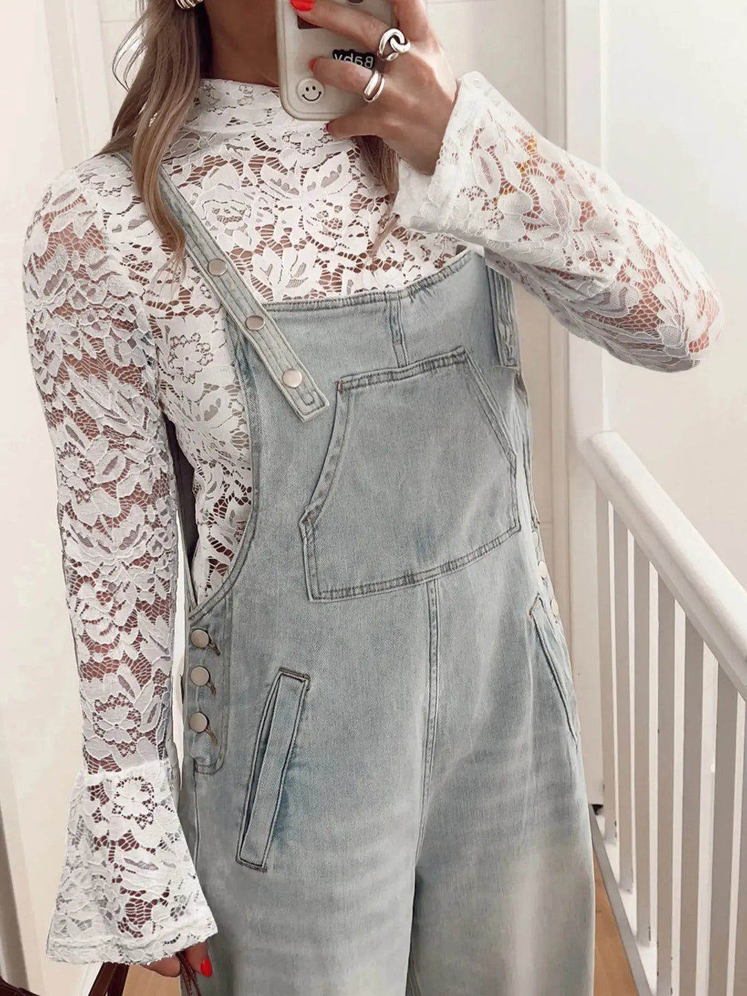 Lace Crochet Bell Sleeve  Blouse