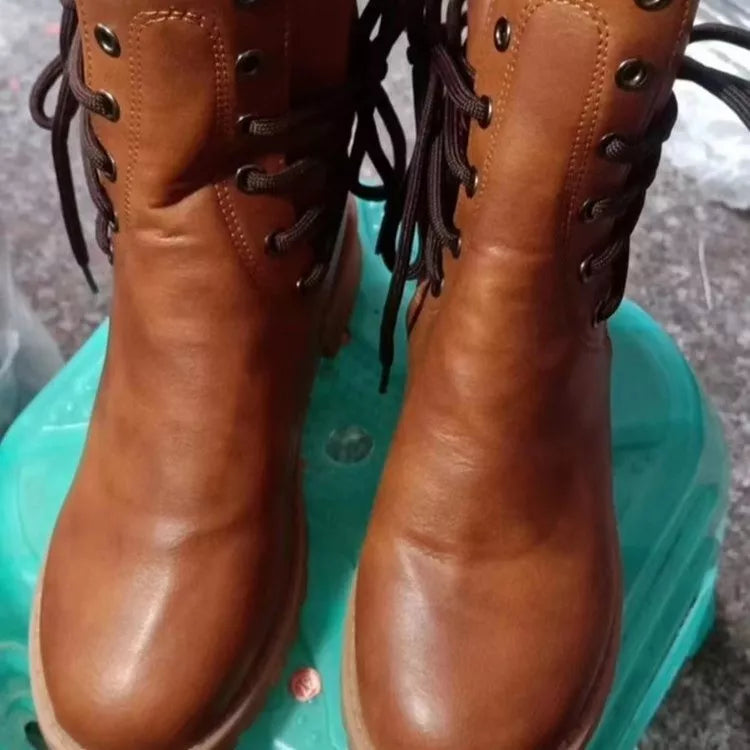 Lace-Up Block Heel Mid Boots