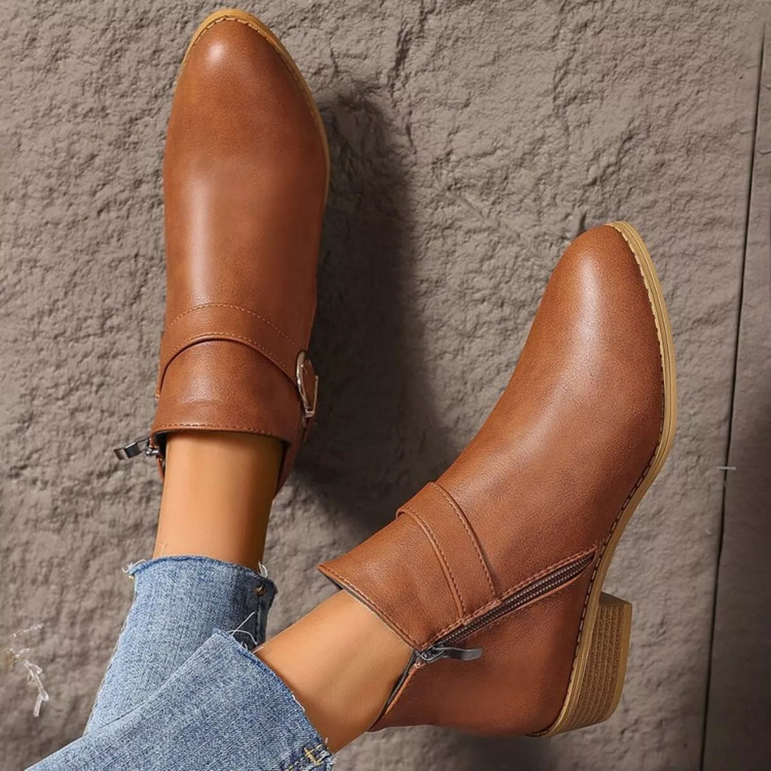Pointed Toe Block Heel Ankle Boots