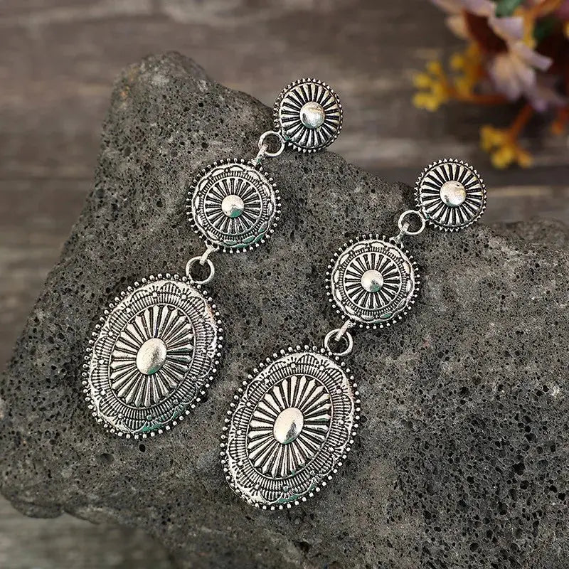 Vintage Western Concho Dangle Earrings | Gold &amp; Silver