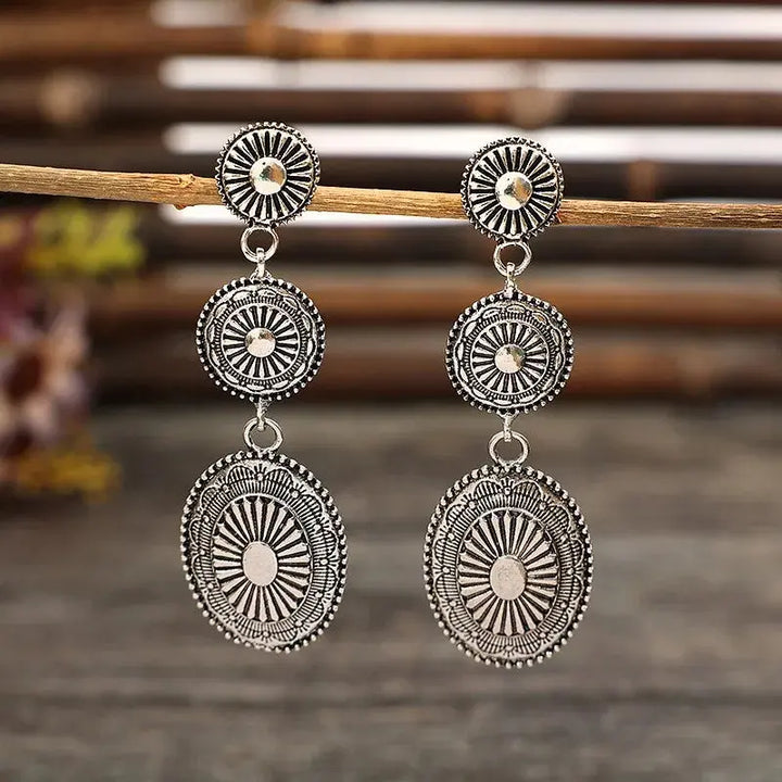 Vintage Western Concho Dangle Earrings | Gold &amp; Silver