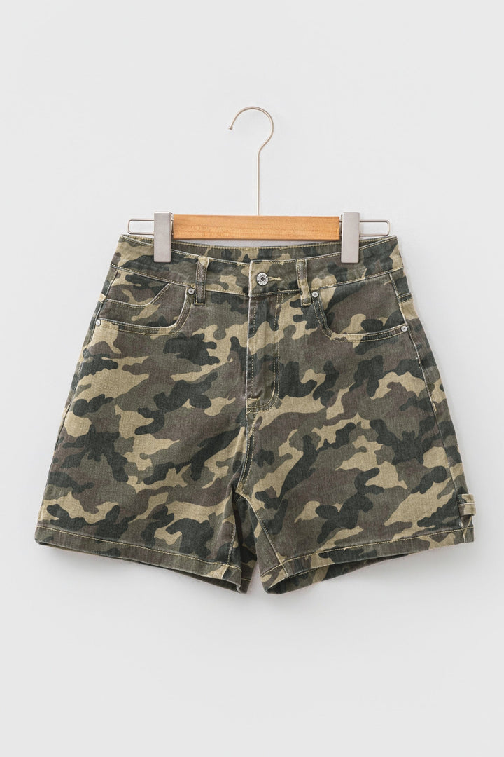 Camo High Waisted Denim Shorts
