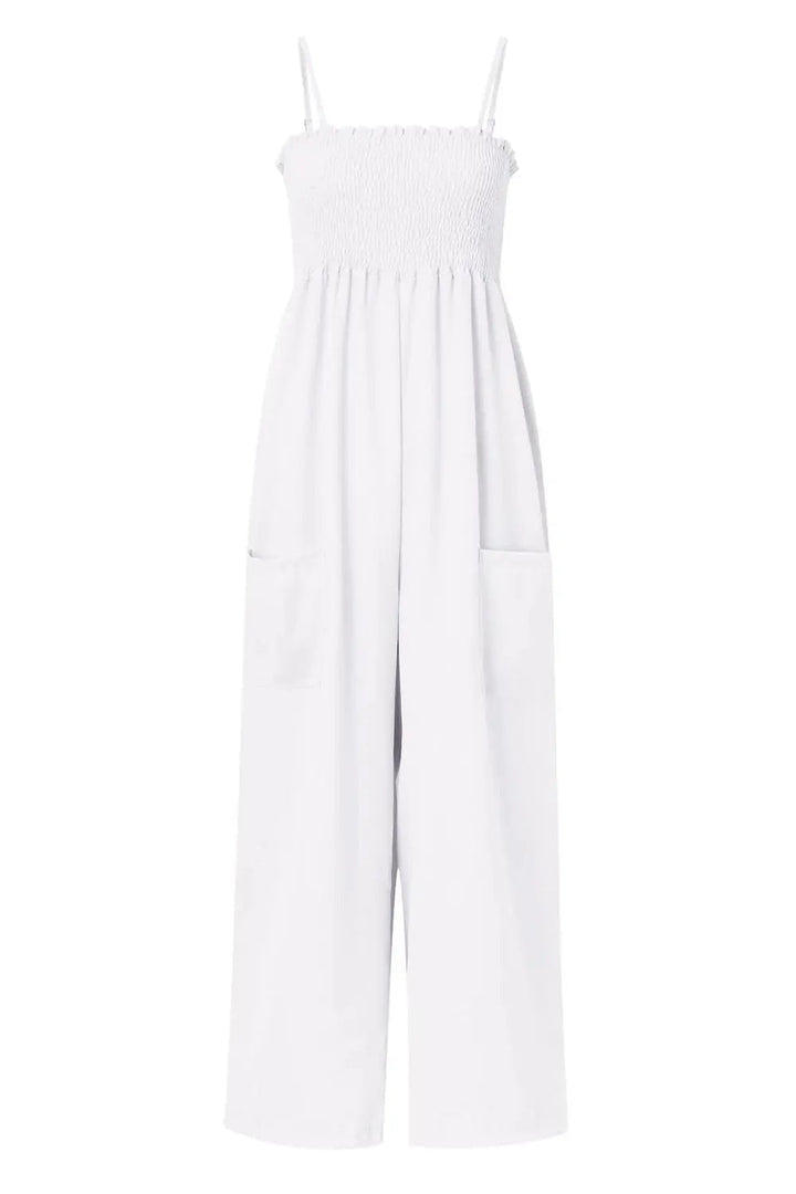 Smocked Spaghetti Strap Wide-Leg Jumpsuit