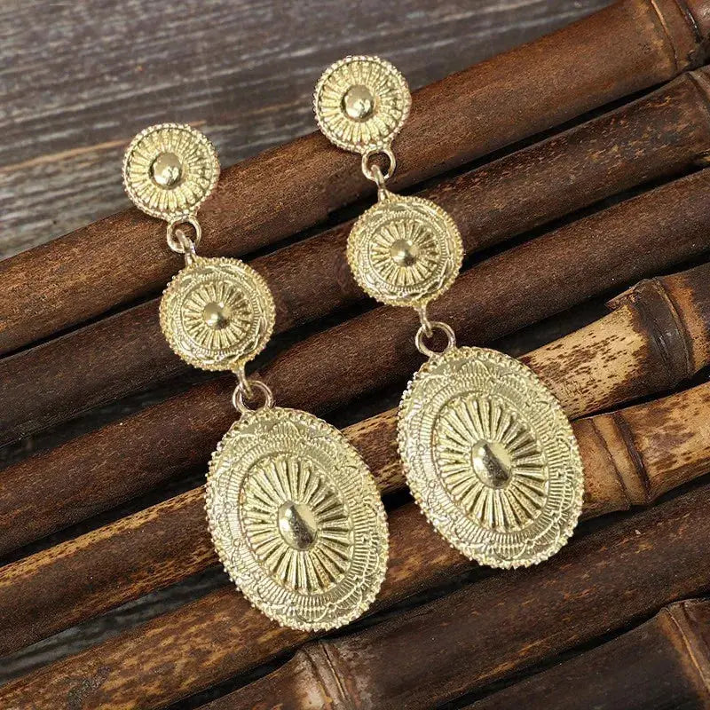 Vintage Western Concho Dangle Earrings | Gold &amp; Silver