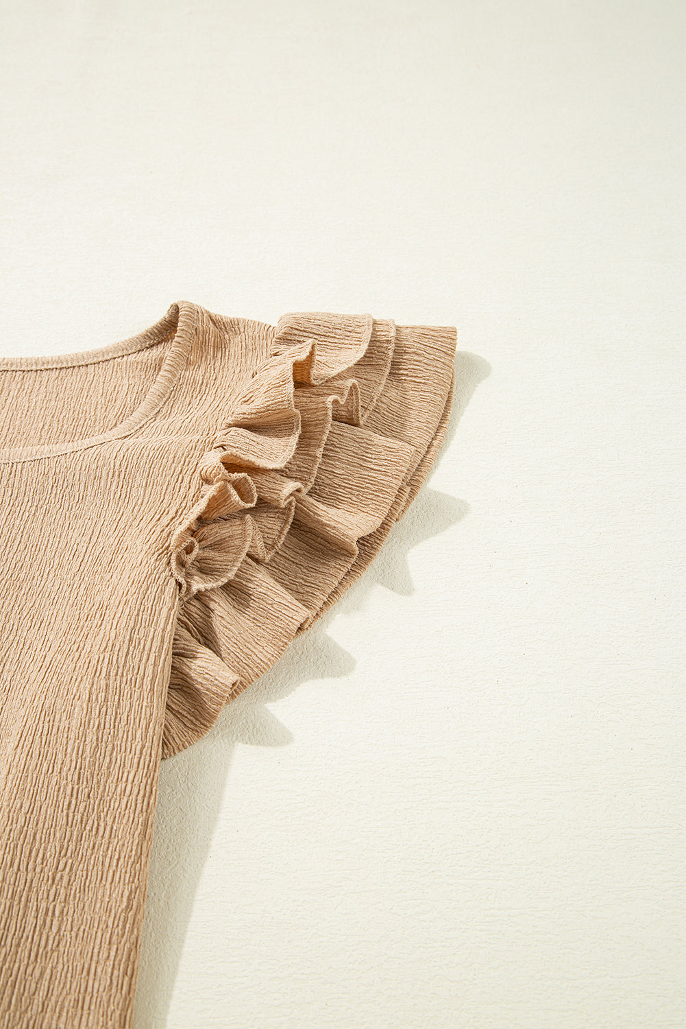 Square Neck Textured Ruffle Sleeve Blouse