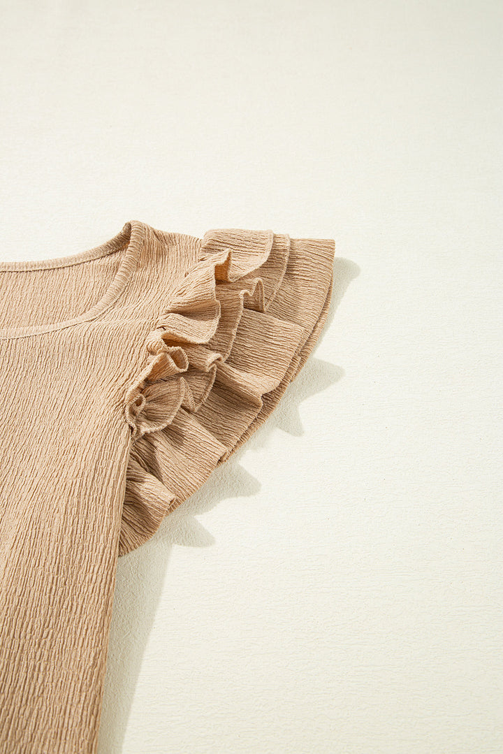 Square Neck Textured Ruffle Sleeve Blouse
