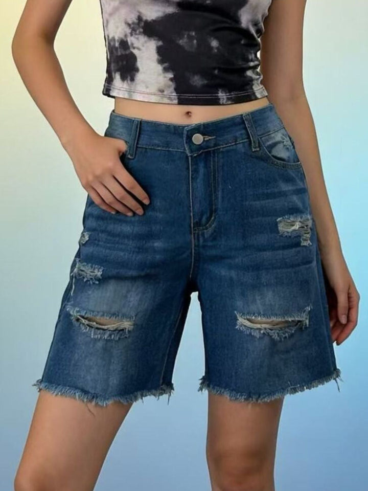 Distressed Frayed Hem Denim Shorts | Plus Size S–4XL
