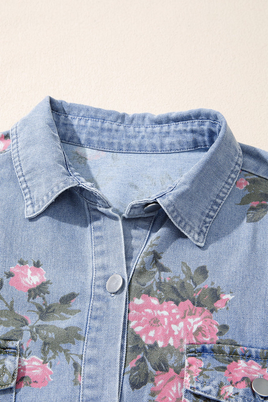 Floral Denim Cuffed Sleeve Dress