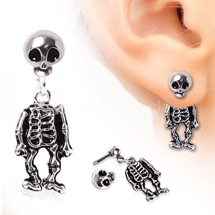 Two-Piece Skeleton Dangle Earrings | 316L Surgical Steel | Sold as Pair