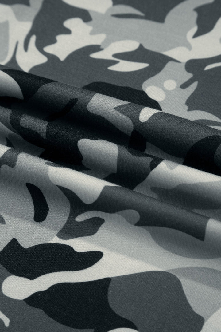 Camo Drawstring High Waist Wide Leg Pants