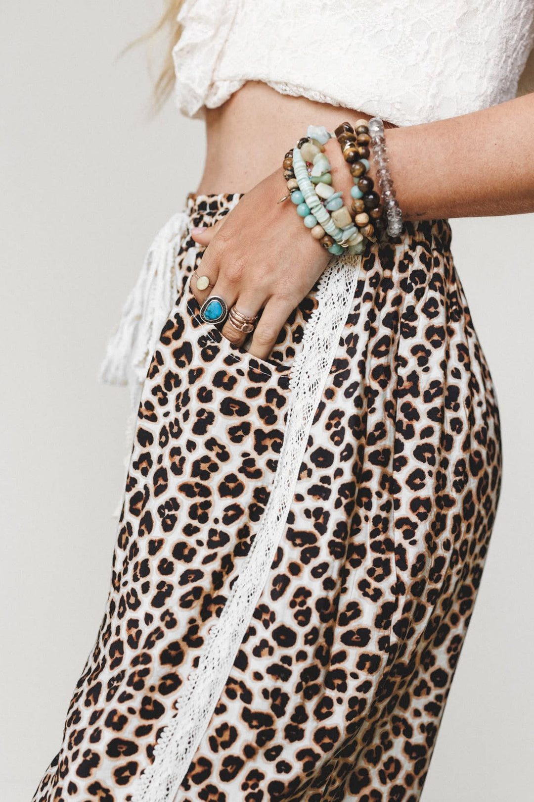 Leopard Print Jogger Pants with Elastic Waist &amp; Side Stripe