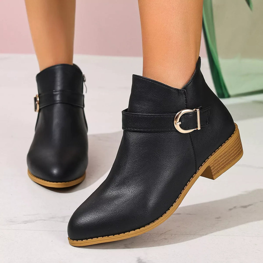 Pointed Toe Block Heel Ankle Boots