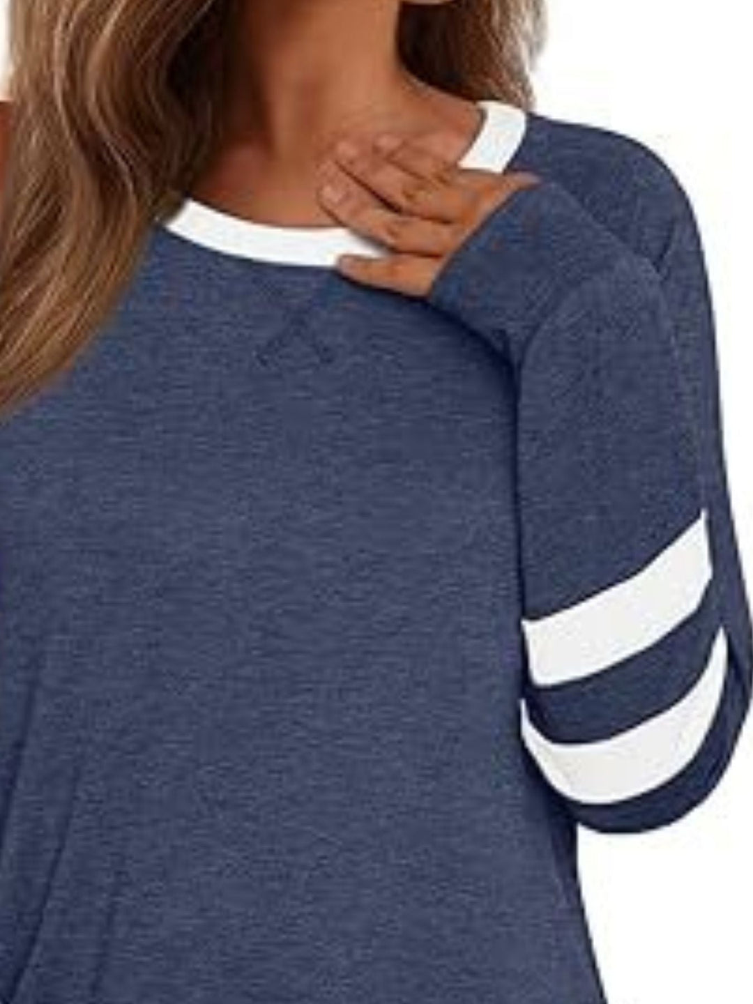 Striped Sleeve Long Sleeve Tee | Casual Round Neck Top
