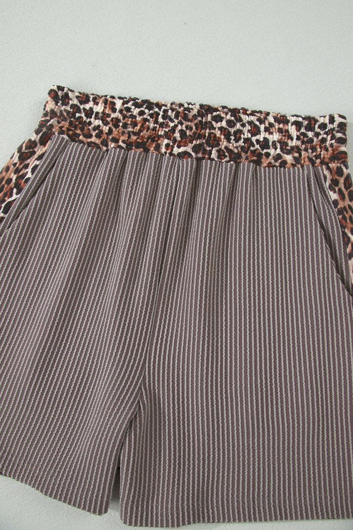 Leopard Trim Corded Top &amp; Shorts Set